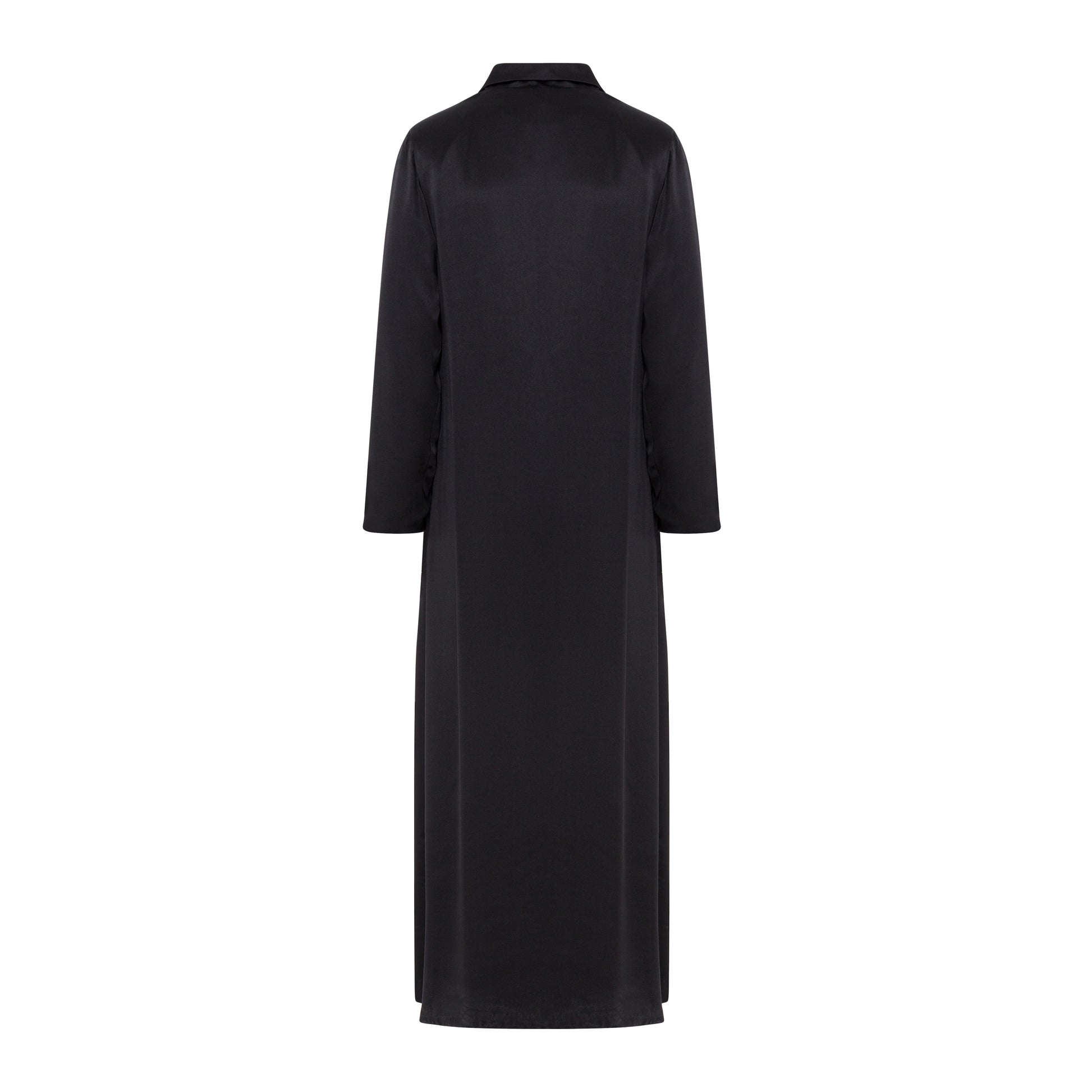 Satin coat, black, back.