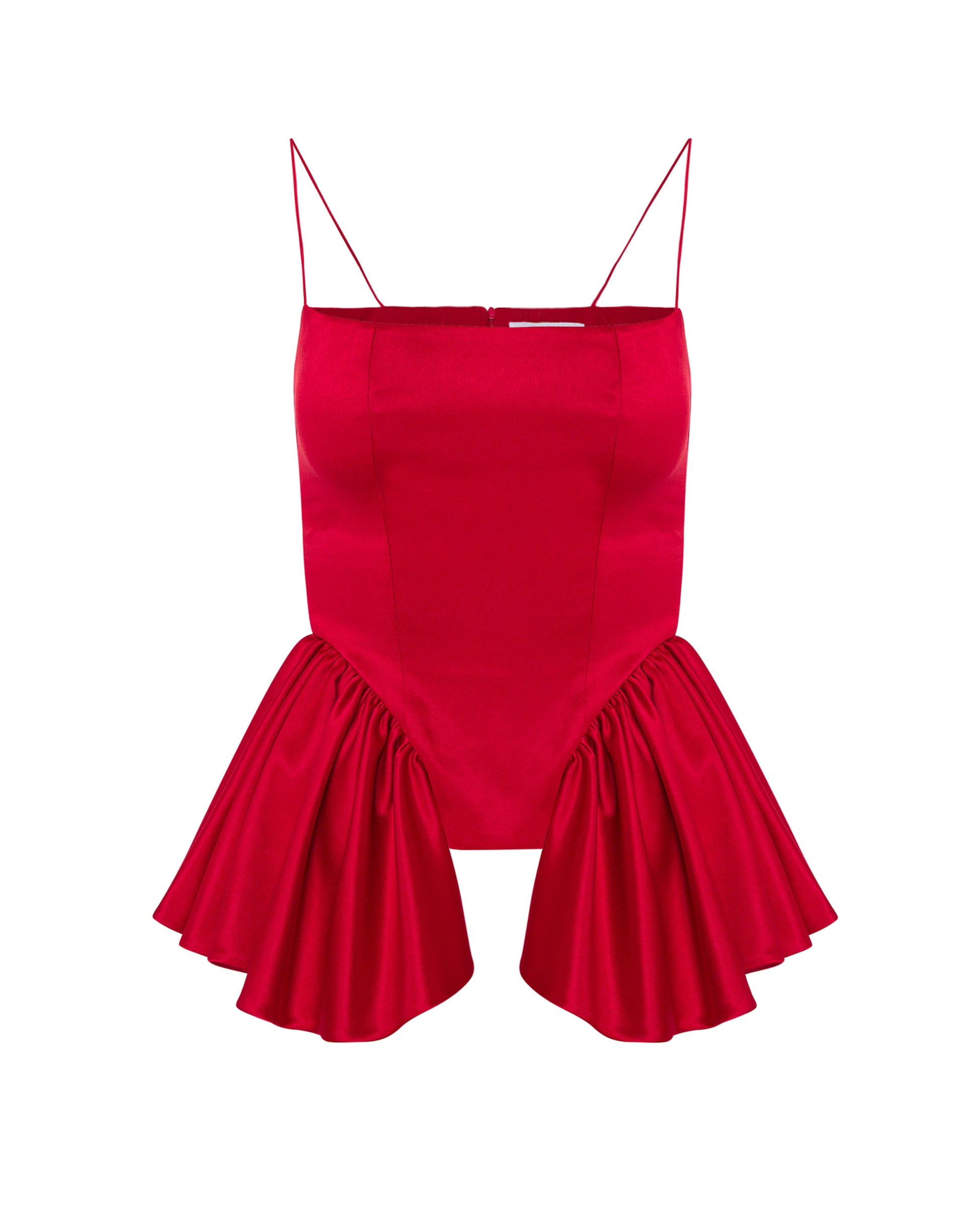 Red satin top, front.