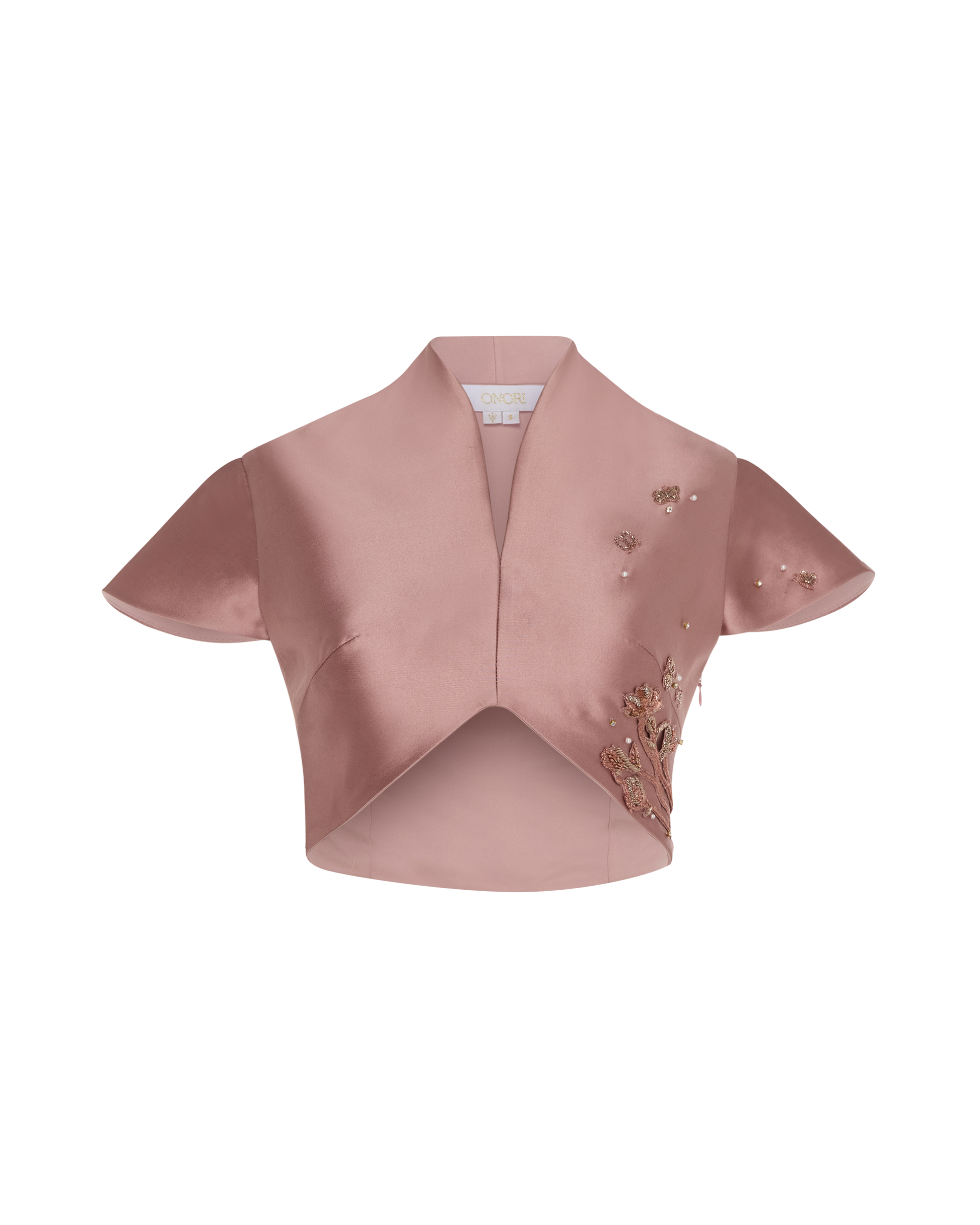 Pink Cropped top with embroidery. front