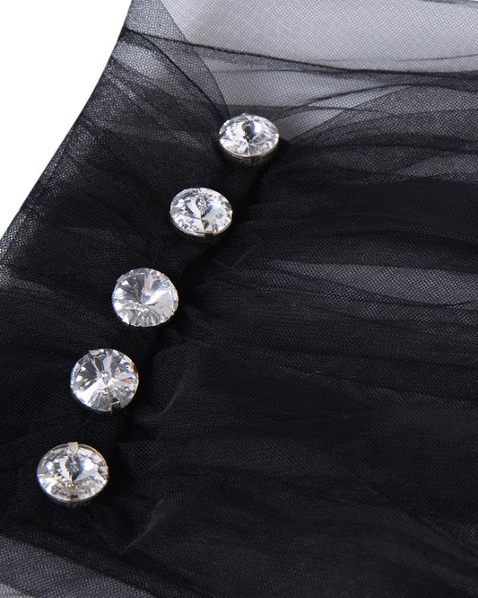 Black Tulle bolero with crystals, Close up.