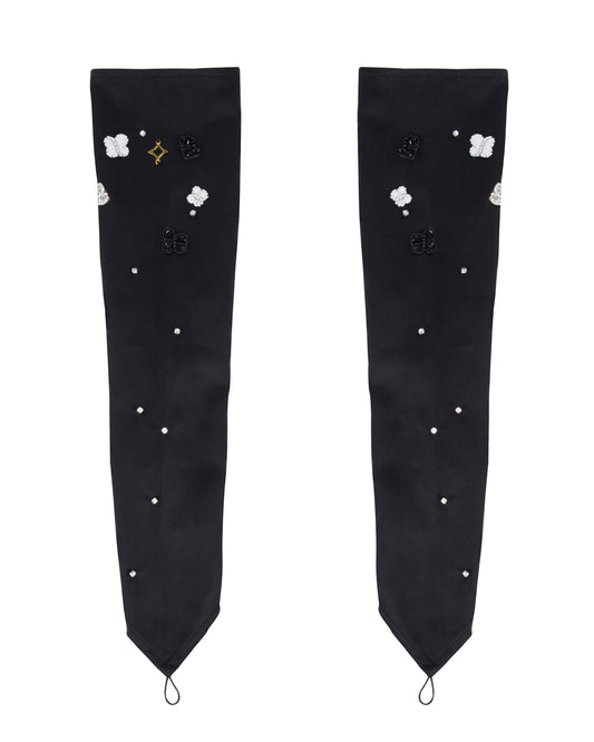 Gloves, black, embroidery 