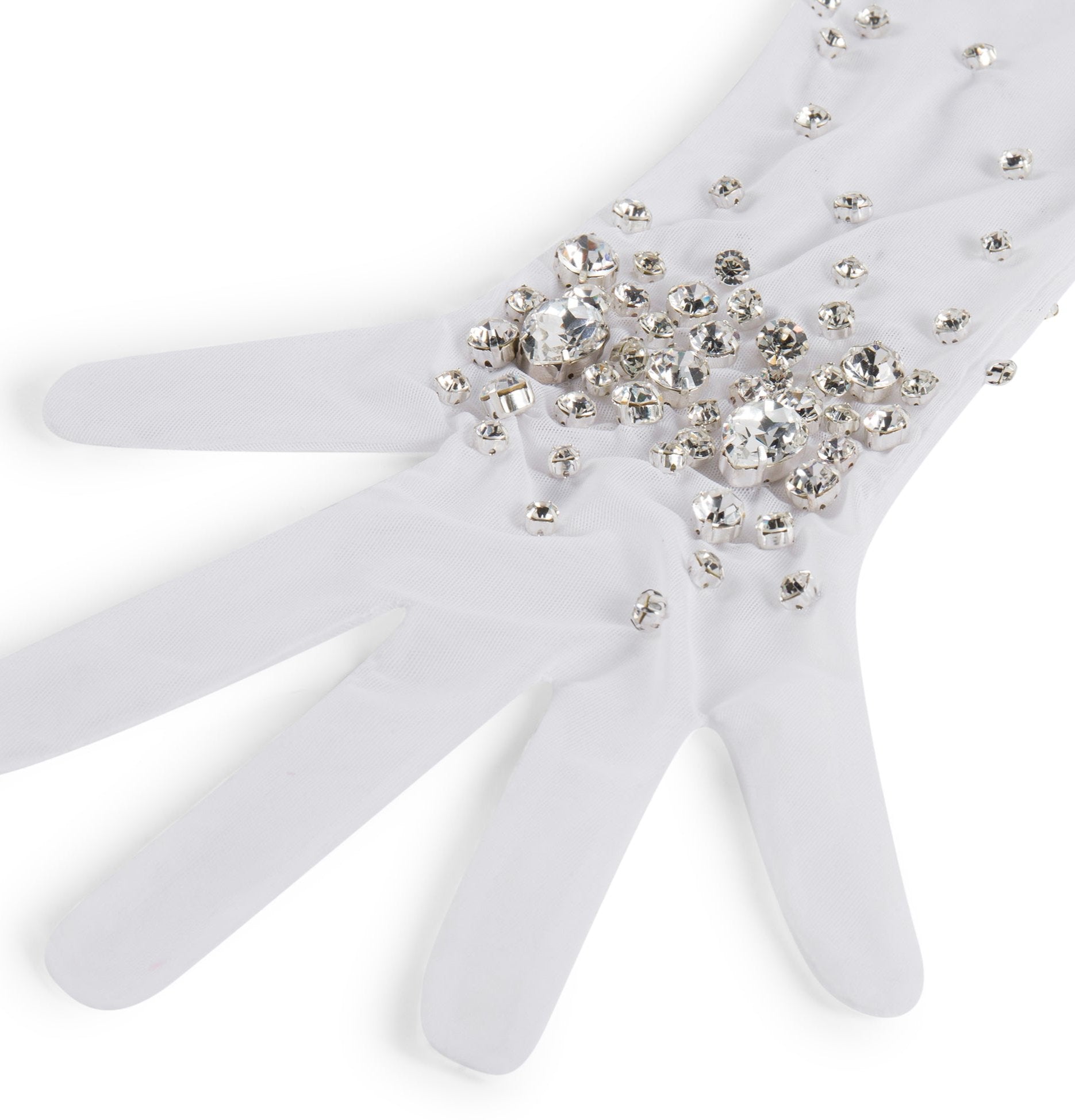 Long crystal tulle gloves. Ivory, close up. 