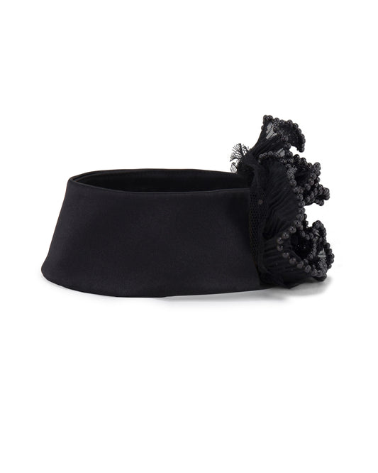 Black choker with flower detail, front. 