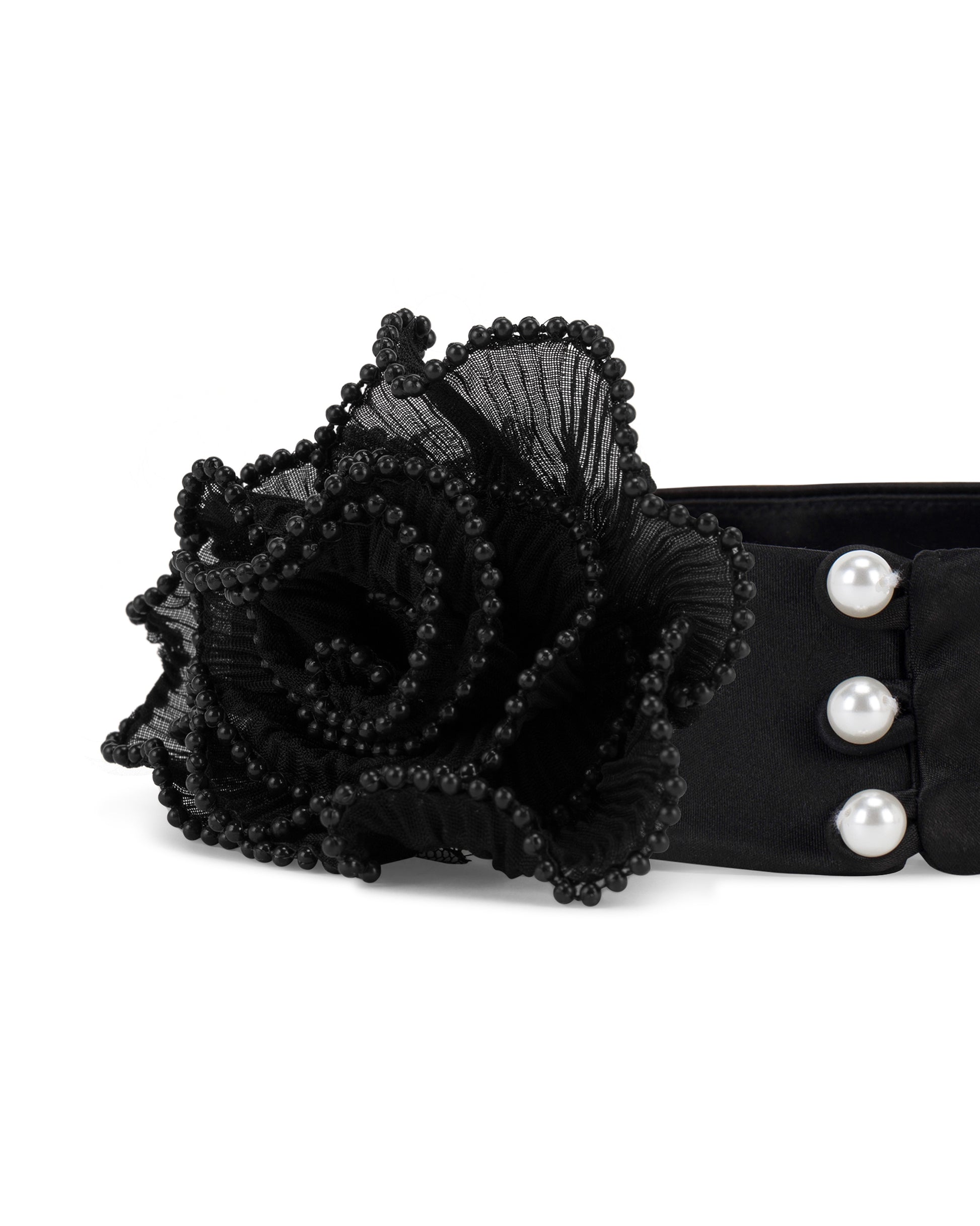 Black choker with flower detail, Back. 