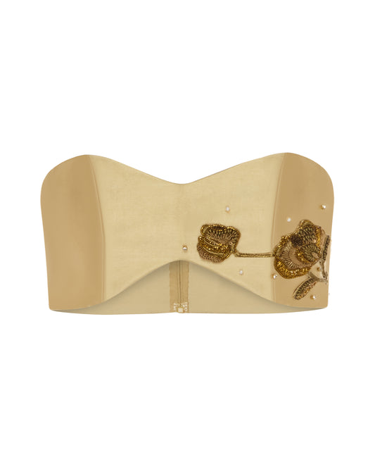 Gold Bandeau top with embroidery. Front