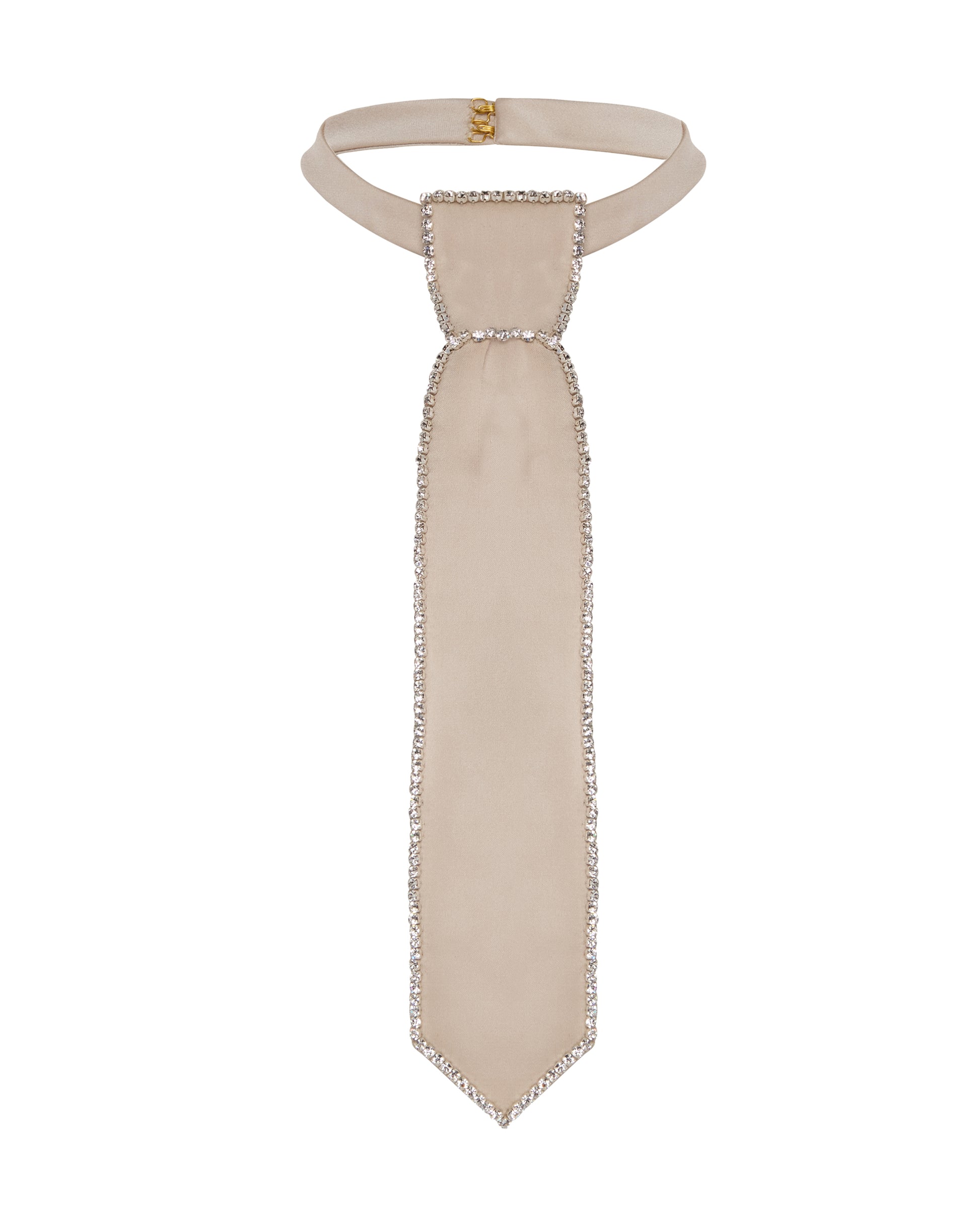 Crystal champagne satin tie. Front
