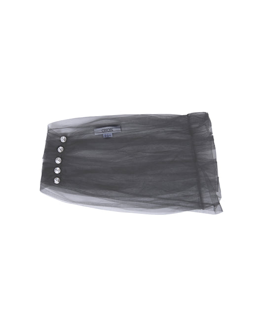 Black Tulle bolero with crystals, front.