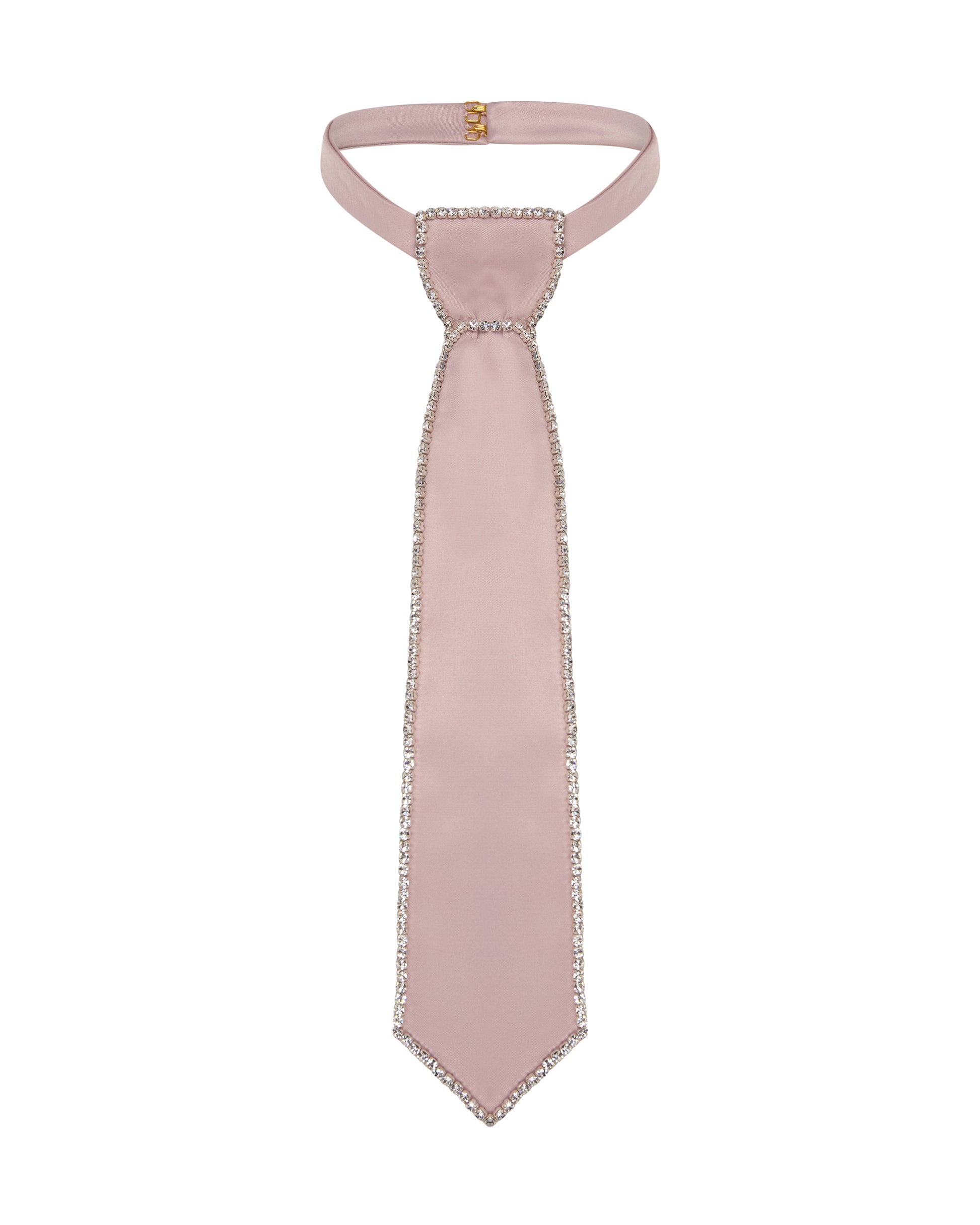 Crystal pink satin tie. Front