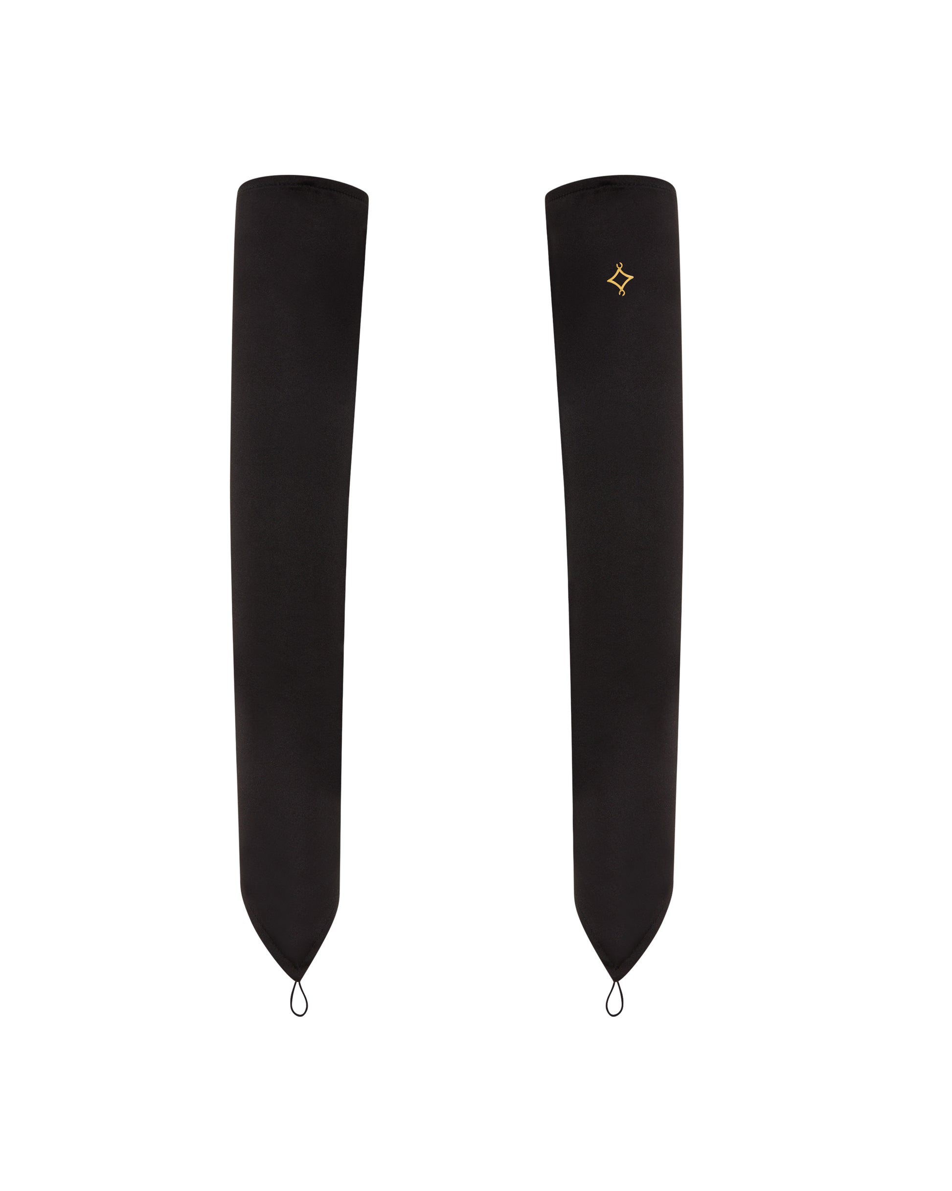 Long Black satin gloves, front. 