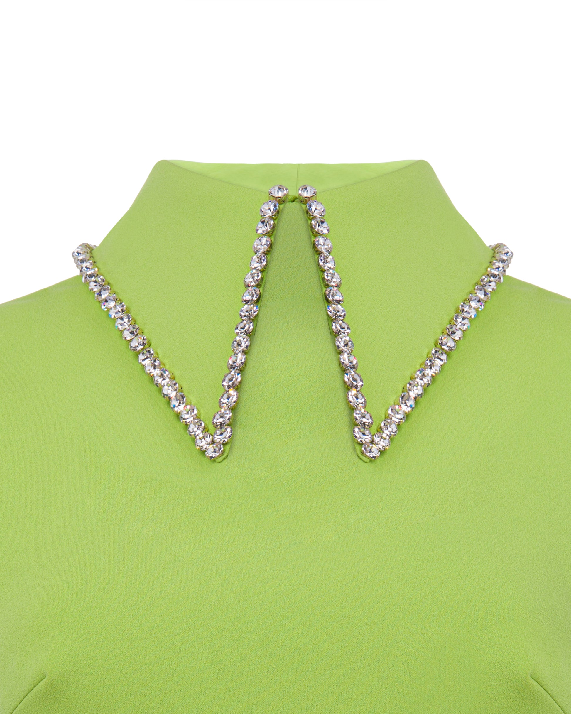 Crystal collar short dress with feather trimmed hem, Apple Green, Collar