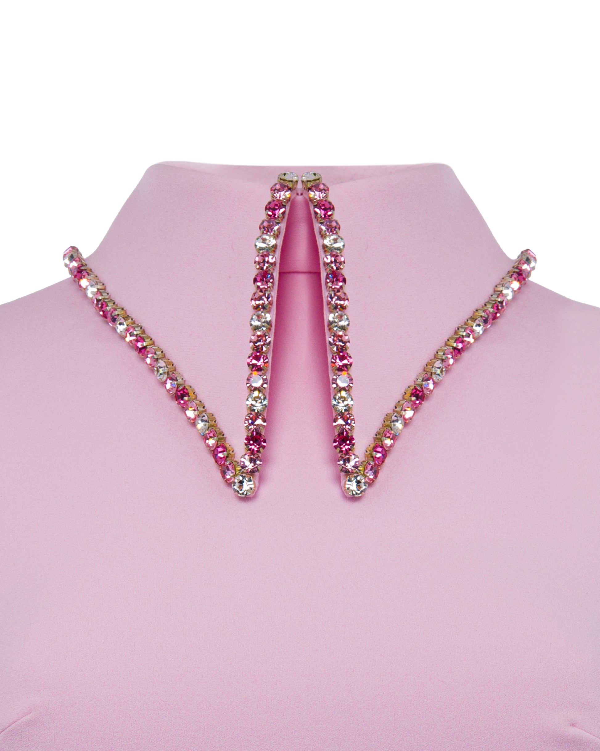 Crystal collar short dress with feather trimmed hem,Pink, Collar