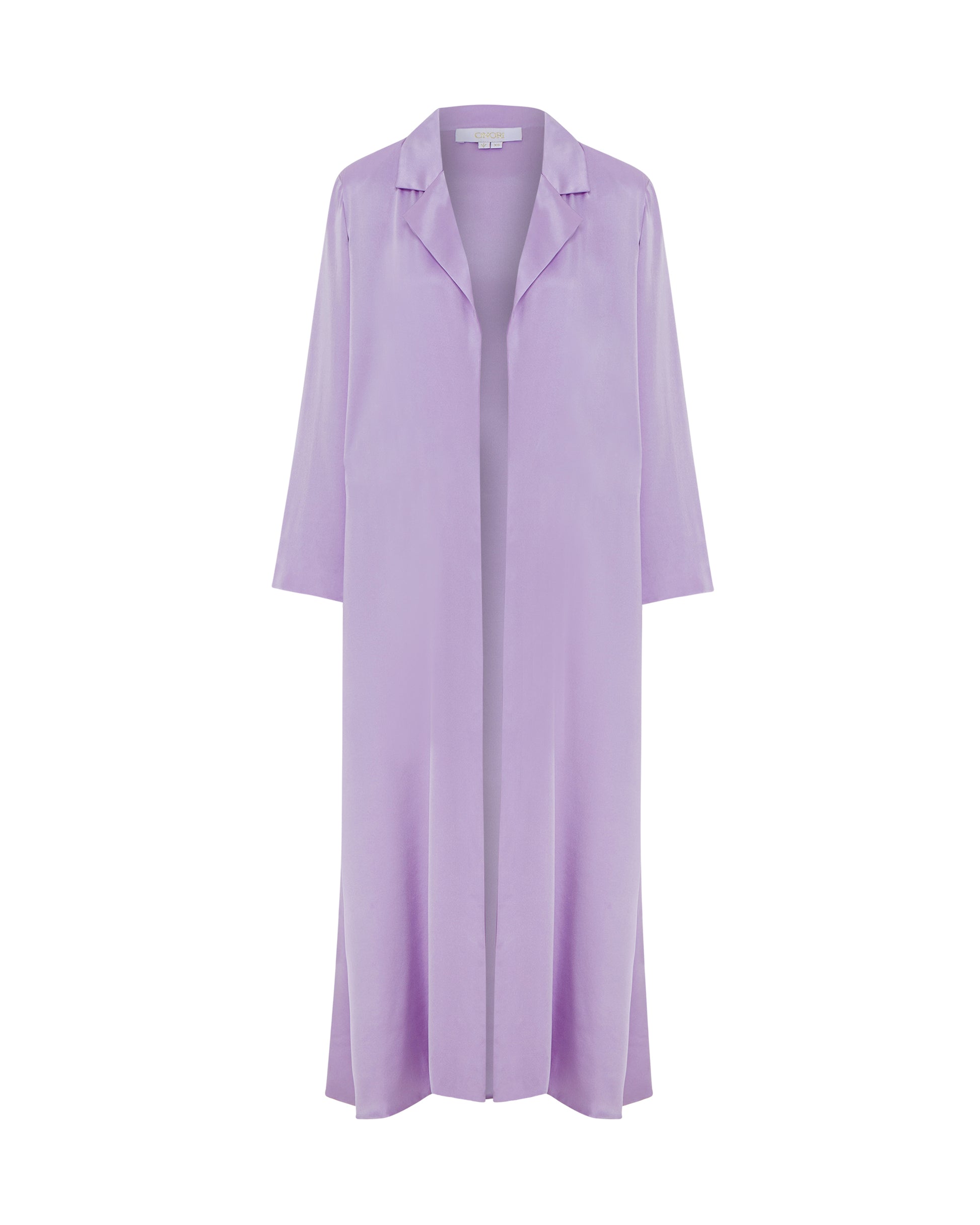 Satin coat, lavender, front.