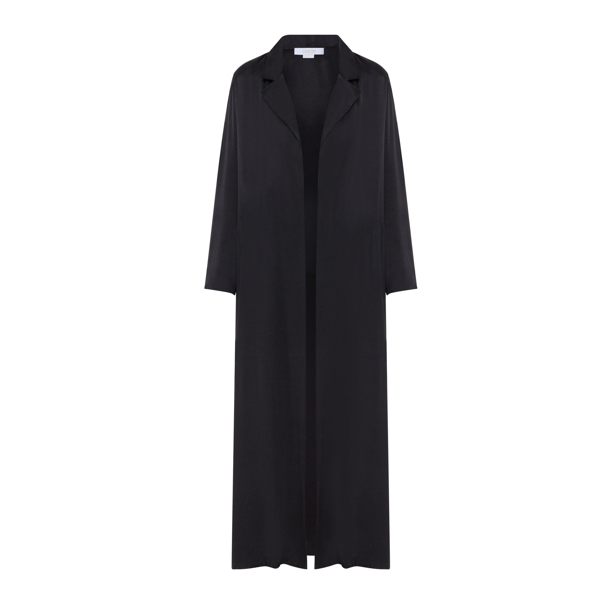 Satin coat, black, front