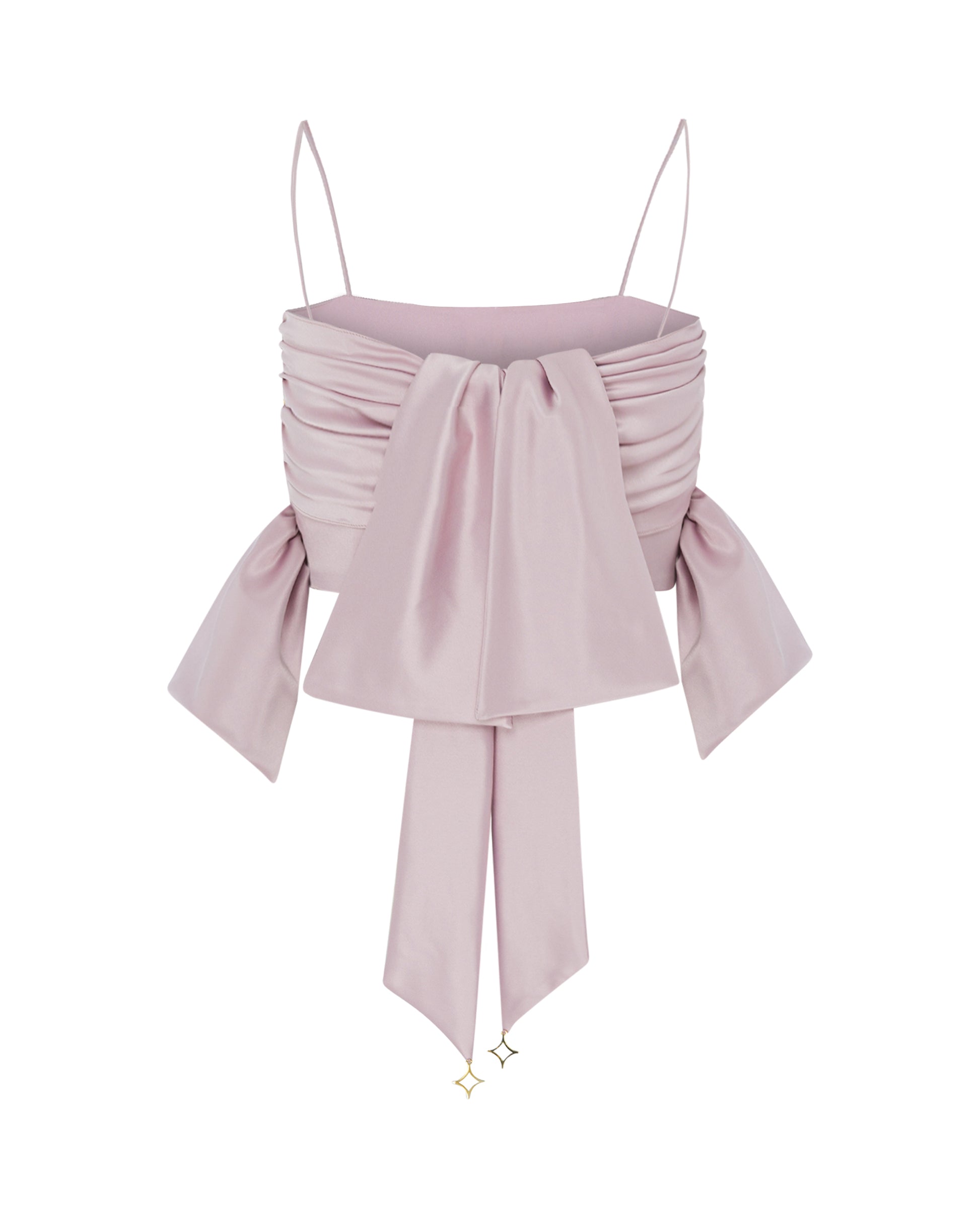 Pink cropped stop with bow detailing. Back. 