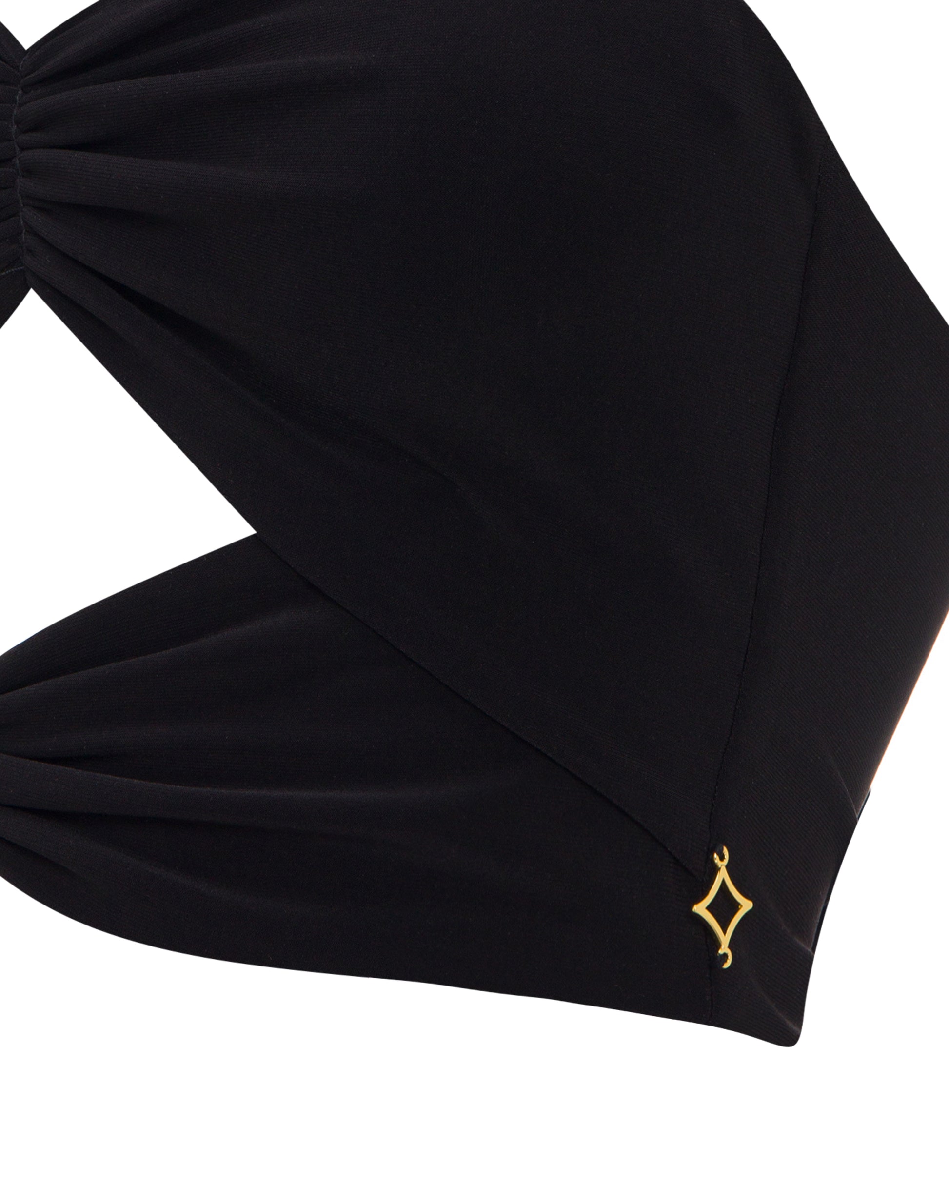 Black cut out lycra top. Close up