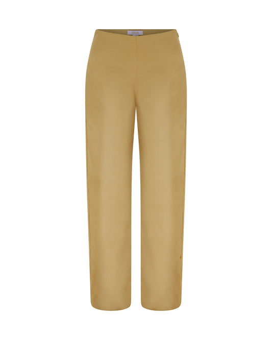 Tailored ankle length trousers, yellow, front. Front