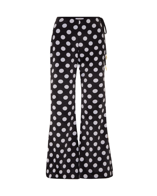 Polka dot flared high waisted pants, Front.