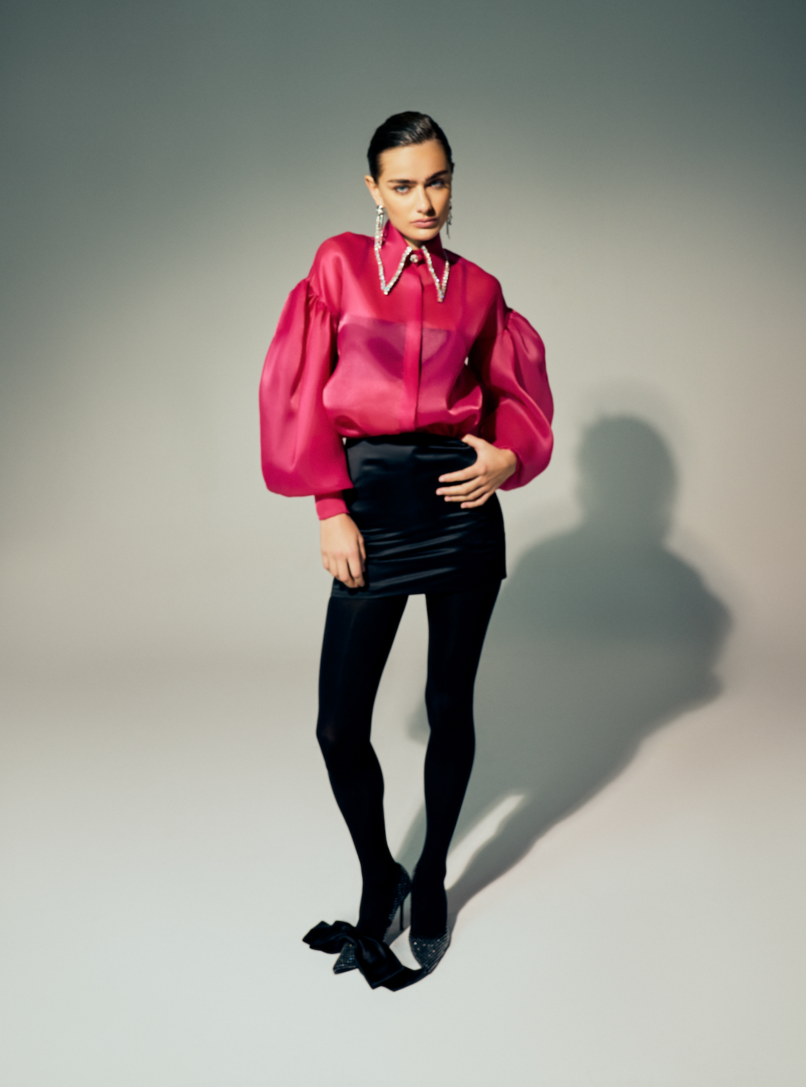 Crystal collared organza shirt, ONORI
