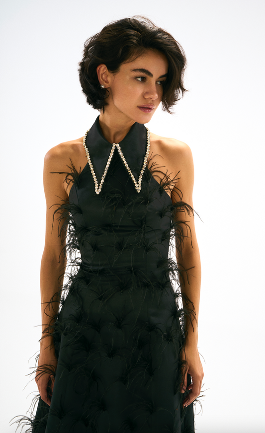 Grace Midi Dress, Black, Front 