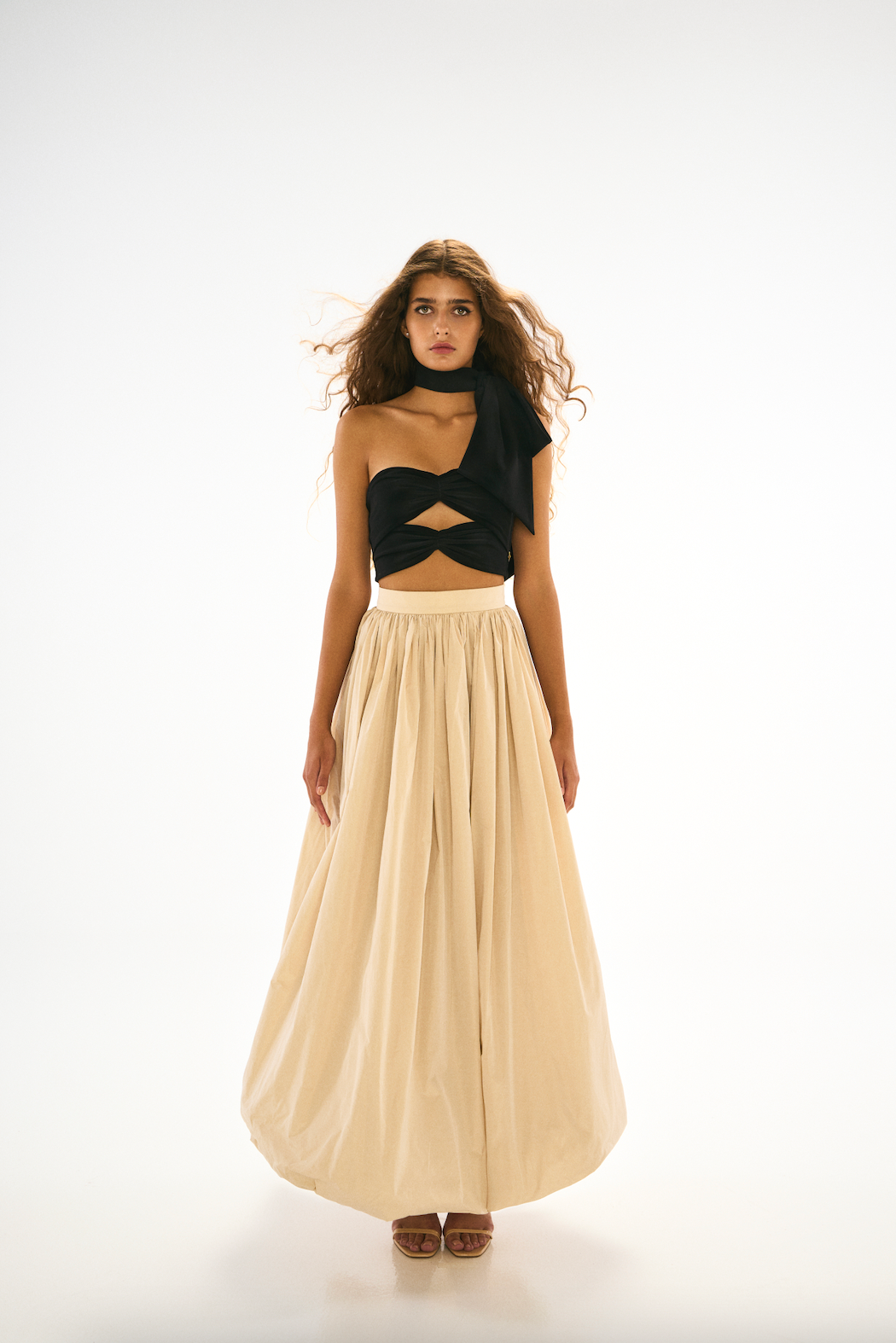 Midi Skirt, High waisted, Champagne, front. 