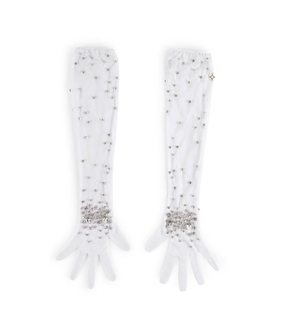 Long crystal tulle gloves. Ivory, front. 