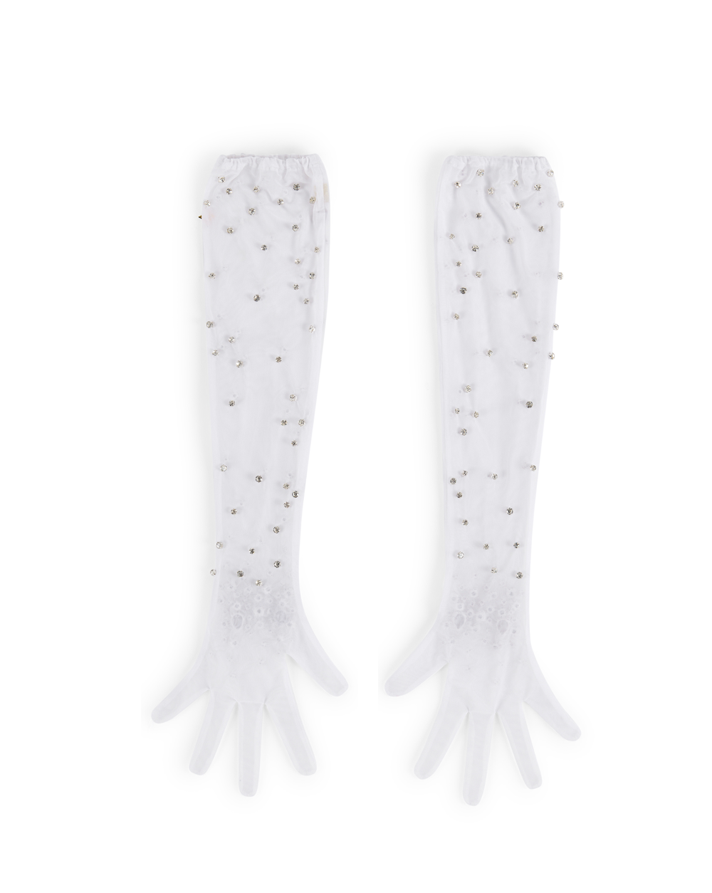 Long crystal tulle gloves. Ivory, back. 