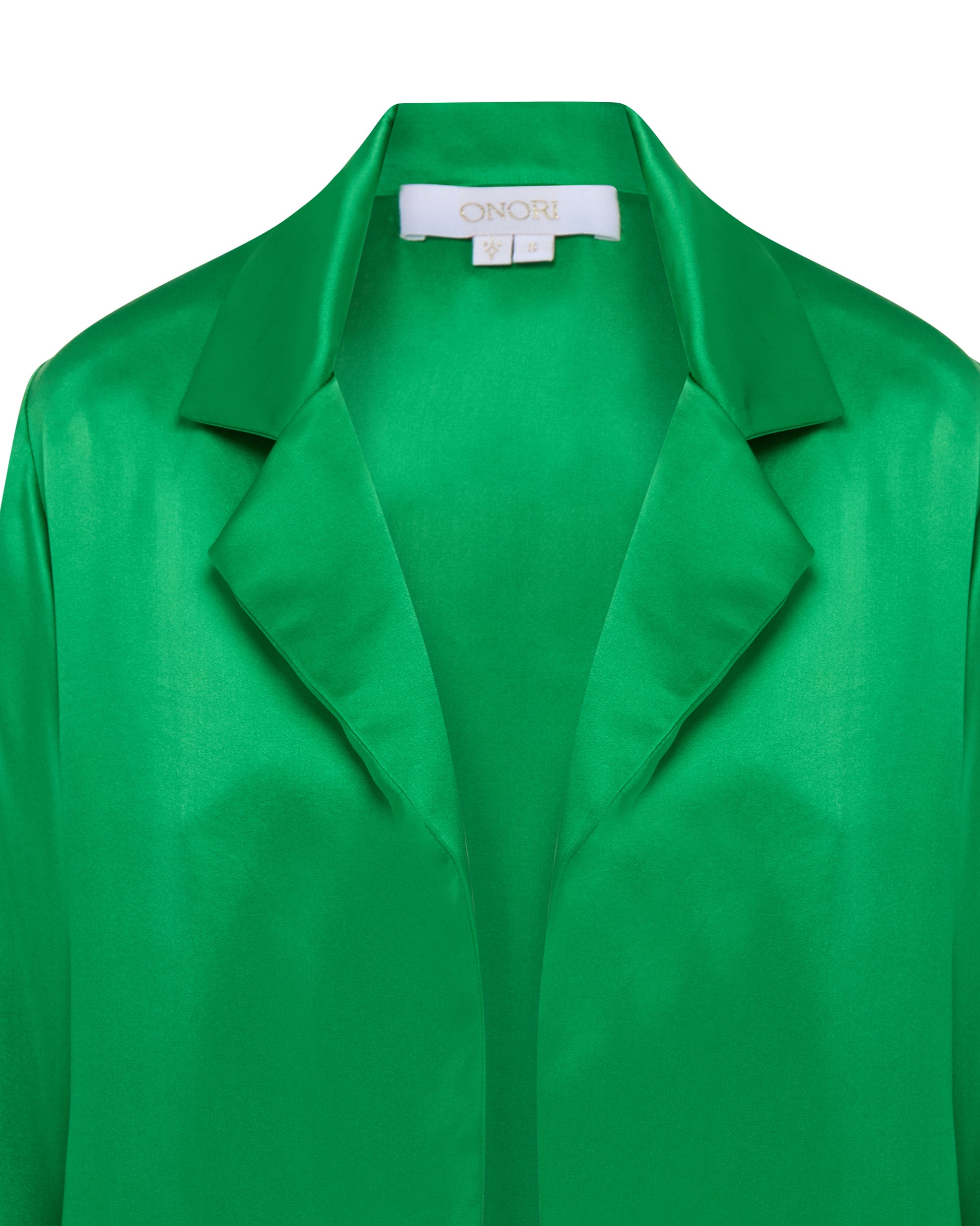 Satin coat, Emerald Green, Close up