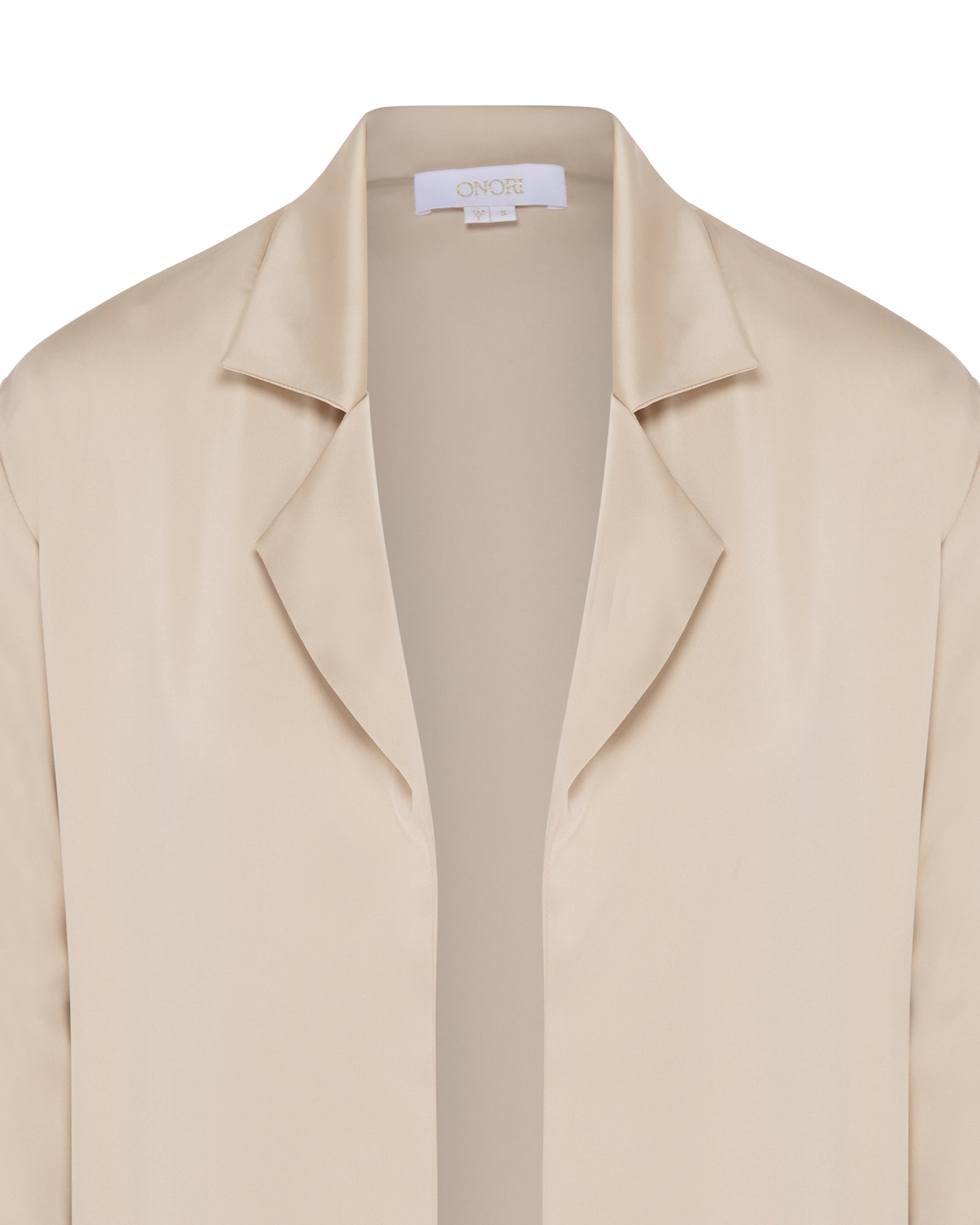 Satin coat, Champagne, Close up.