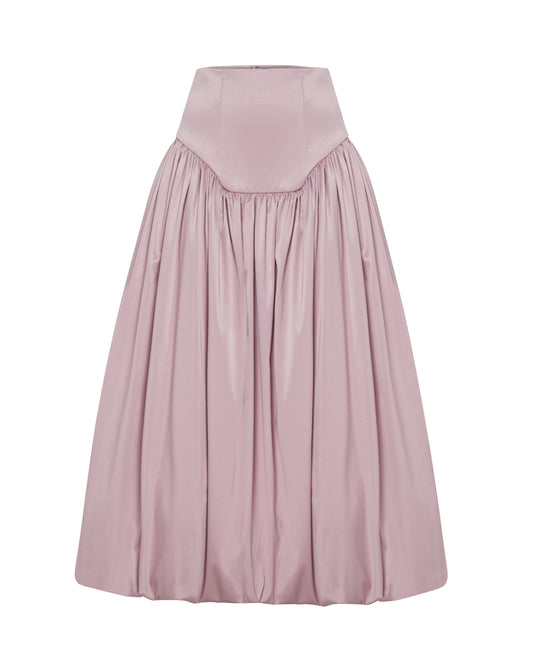 satin pink high waisted skirt, front. 