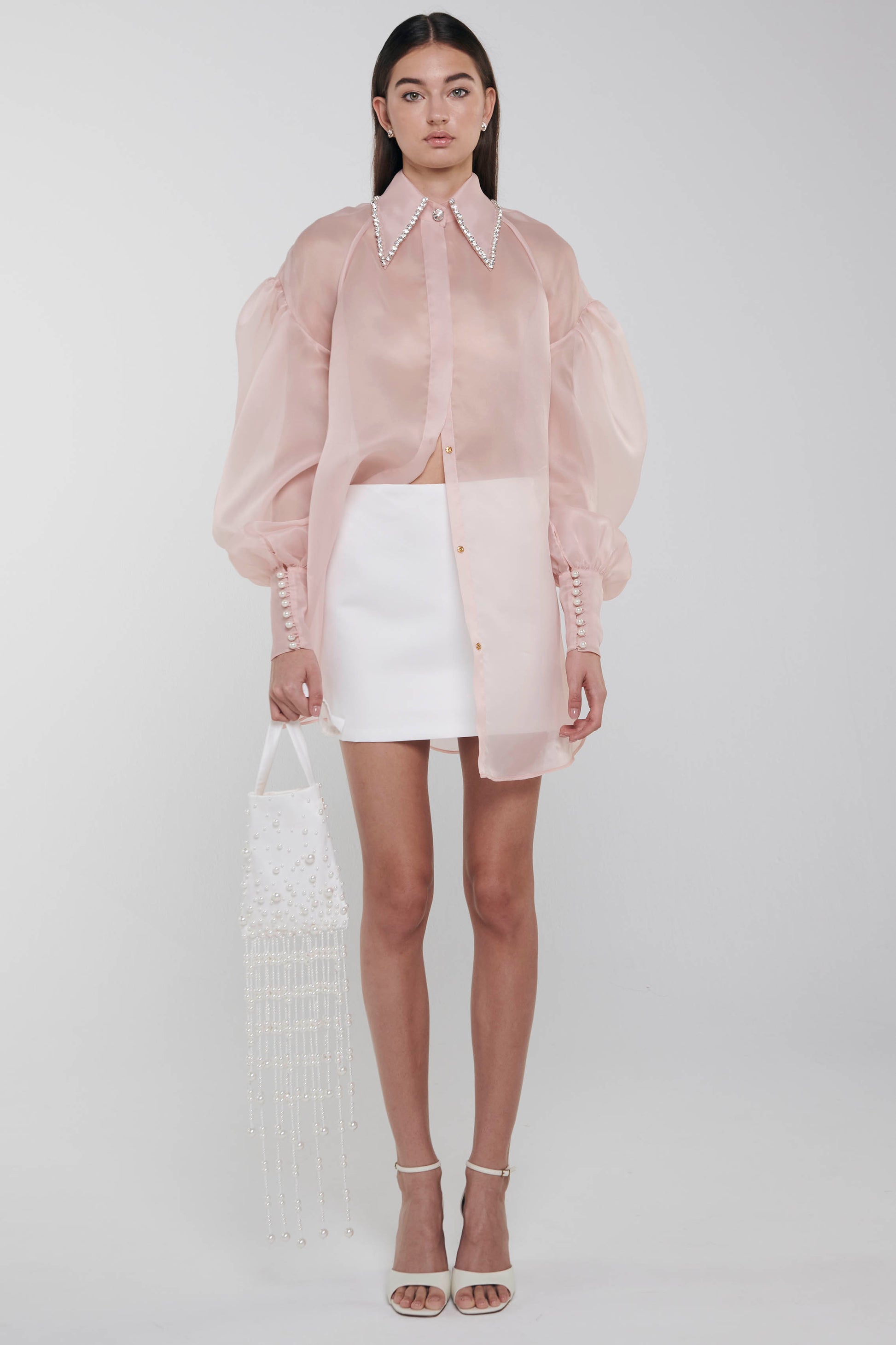 Crystal collared organza shirt, ONORI