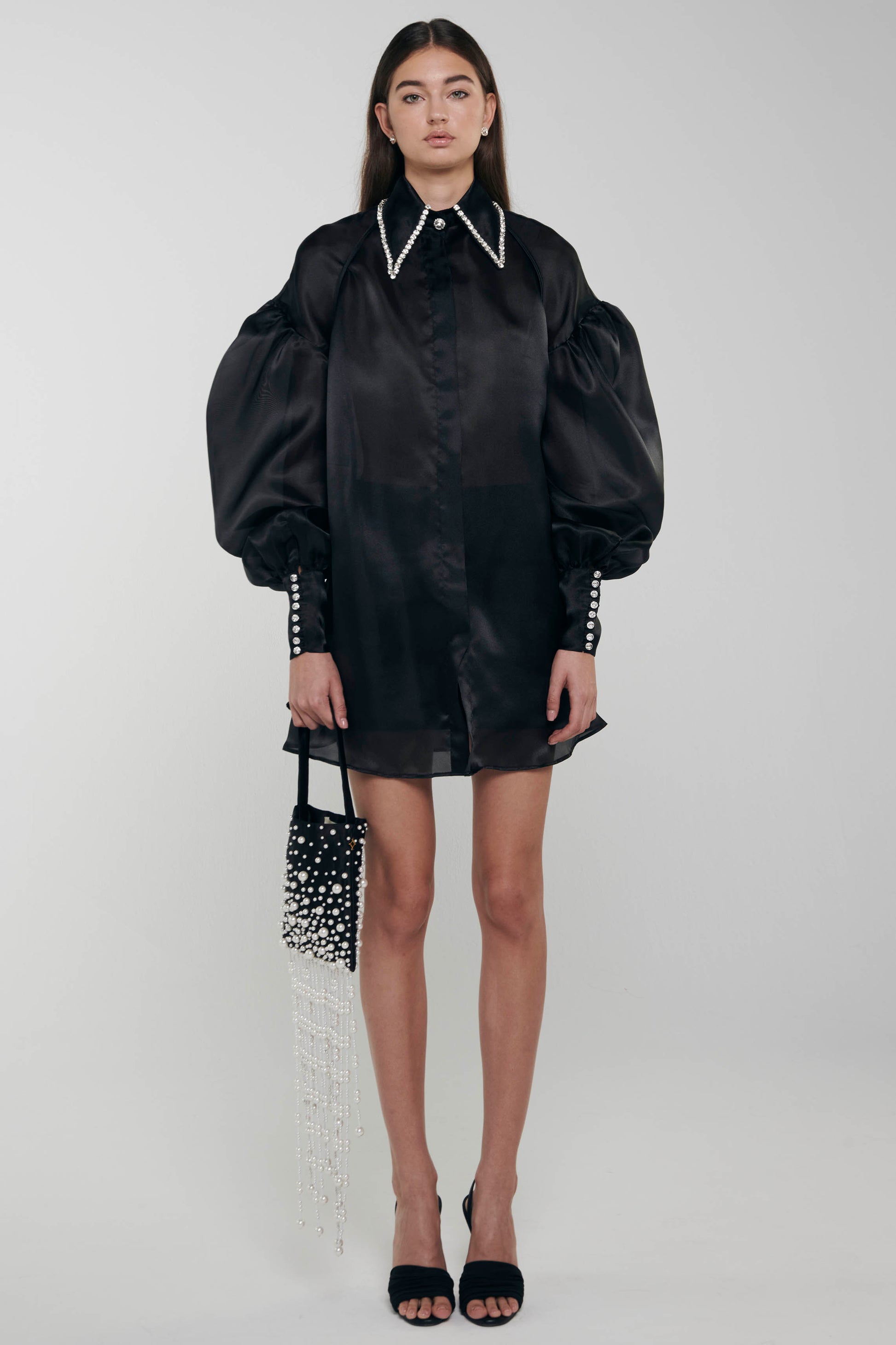 Crystal collared organza shirt, ONORI